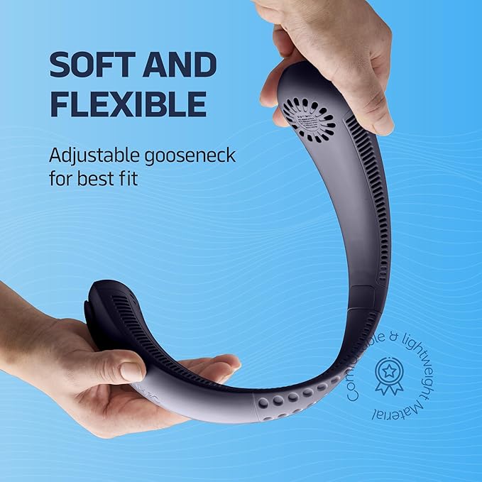NEXAIR Portable Neck Fan - 3 Speed Rechargeable Bladeless Neck Fan, Adjustable Personal Black Neck Fan For Women & Men Modern Design, Great Cooling Fan For Travel, Indoor, Outdoors & Sports (Blue)