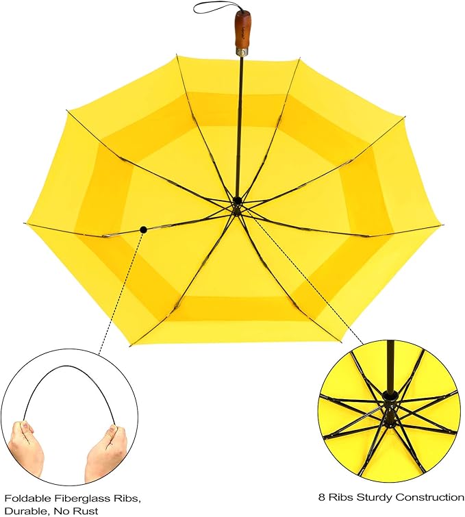 Lejorain Large Folding Golf Umbrella - Compact Mens Umbrellas Travel Rain and Windproof 54inch Collapsible Automatic Open Close Umbrella 210T Teflon Vented Double Canopy