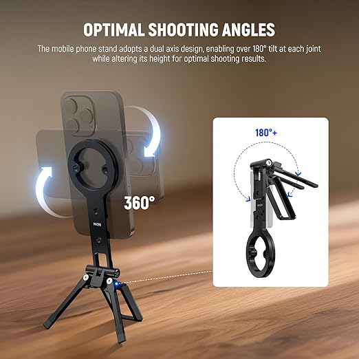 NEEWER Magnetic Phone Tripod Holder Stand, Metal Cell Phone Mount Grip with 1/4" Threads, Cold Shoe & Arca Type, Compatible with MagSafe iPhone Samsung Huawei Android for Video Recording, PA098