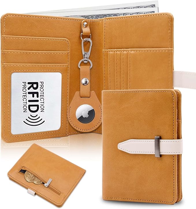 Passport Holder with Airtag for Women/Men,Airtag Passport Wallet for Travel,Cute Passport Holder Rfid Blocking,Travel Wallet for Cards Passport Cover Case (Coffee)
