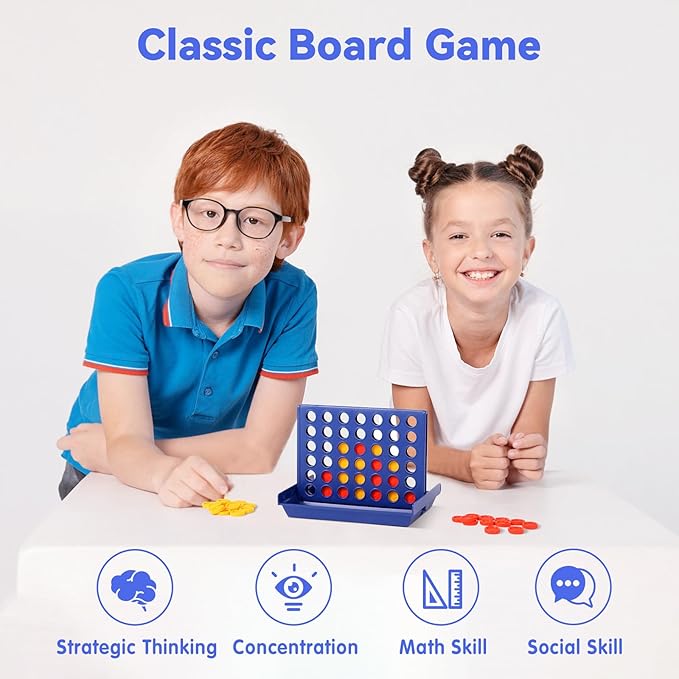4-Pack Mini Pocket Sized 4 in a Row Board Game for Kids Ages 3+, Perfect Party Bag Fillers for Kid Classroom Prizes Rewards Unisex Kids Party Favour Toy Stocking Fillers Boys Girls