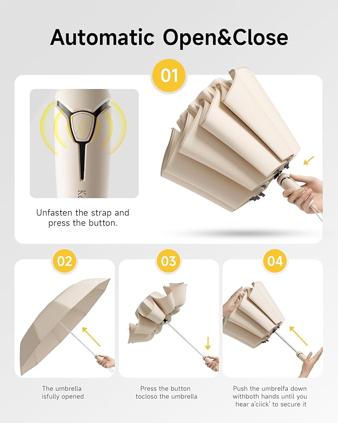 Windproof Travel Umbrella for Rain, Withstand 85MPH Winds, 54 Inch Automatic Reverse Fold Umbrellas Easy Auto Open Close, Portable Compact Umbrella Includes Cover Bag, Perfect for Travel, Car, Commute, Women Men, Backpack