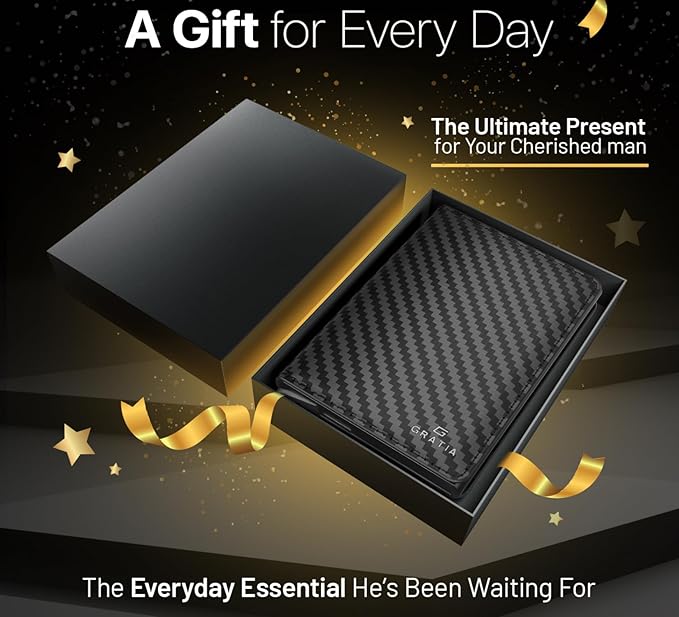 GRATIA Slim Wallet for Men - RFID Blocking, Minimalist Credit Card Holder, Stylish Men Wallet for Security & Convenience, Front & Back Pocket Cardholder, Holds 8 Cards (Carbon)
