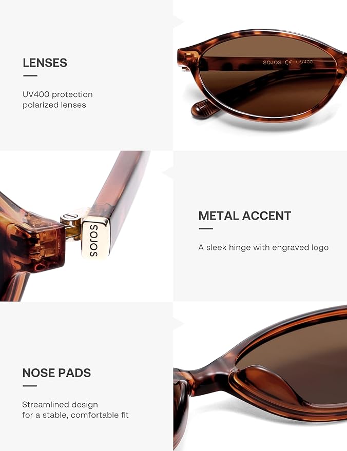 SOJOS TR90 Ultra Light Flexible Sunglasses for Women Retro Oval Polarized Cat Eye Vintage Shades UV400 Protection Comfort Fit