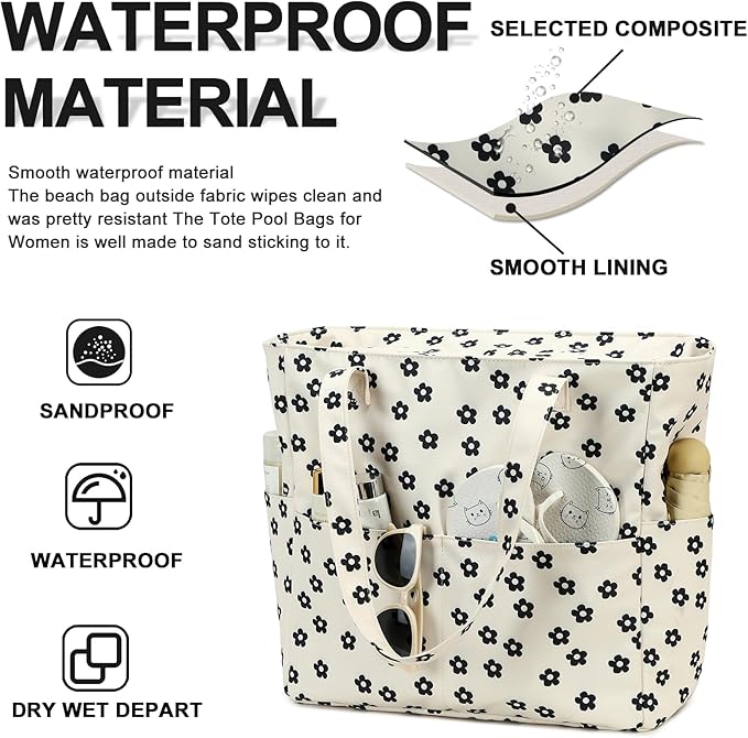 Bluboon Waterproof Beach Tote Pool Bags for Women Ladies Extra Large Carry On Bag With Wet Compartment for Weekender Travel
