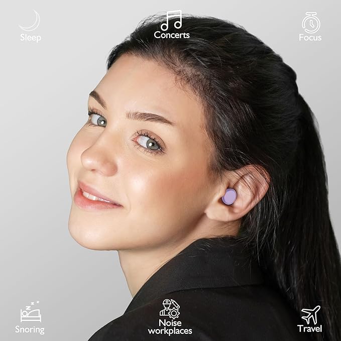 2 Pairs Ear Plugs for Sleeping, Soft Full Silicone Ear Plugs for Noise Reduction 25dB, Reusable Hearing Protection Earplugs for Concert, Focus, Noise Sensitivity, 8 Ear Tips in S/M/L - Purple