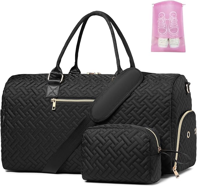 Duffle Bag for Travel, Weekender Bag with Shoe Compartment, Carry On Overnight Bag for Women with Toiletry Bag, Gym Bag with Wet Pocket, Hospital Bags for Labor and Delivery Beige