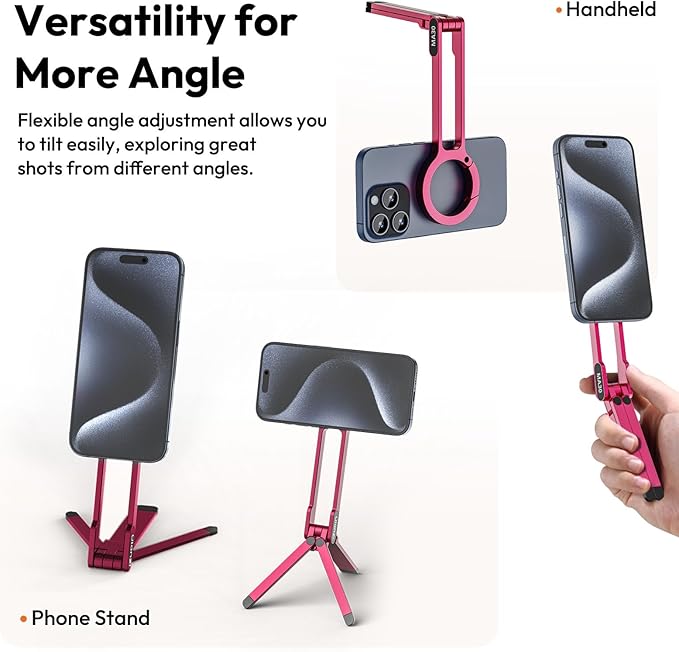 ULANZI MA30 Magnetic Phone Tripod Stand for iPhone - Aluminium Maglock Smartphone Mini Tripod Pocket Cell Phone Stand Strong Magnet Quick Mount Compatible with iPhone 17 16 15 14 13 12 Series, Red