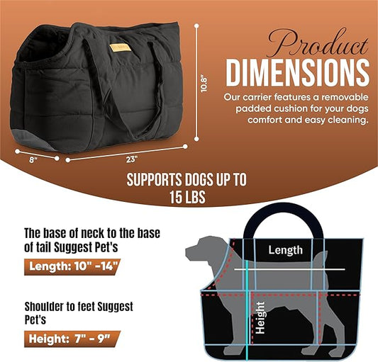 NoblePup Cozy Plush Dog Purse Carrier for Small Dogs - Dog Carrier Purse with Secure Harness Clip, Dog Tote Bag for Small Dogs and Puppies - Black 2.0