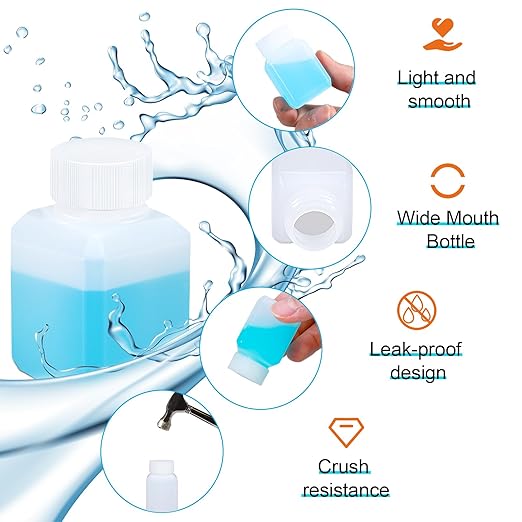 1oz Leak Proof Plastic Bottles with Caps, Laboratory Reagent Bottle, Reusable Small Pill Storage Containers for Travel, Classrooms, Home (3 pack white, 3 pack translucent)