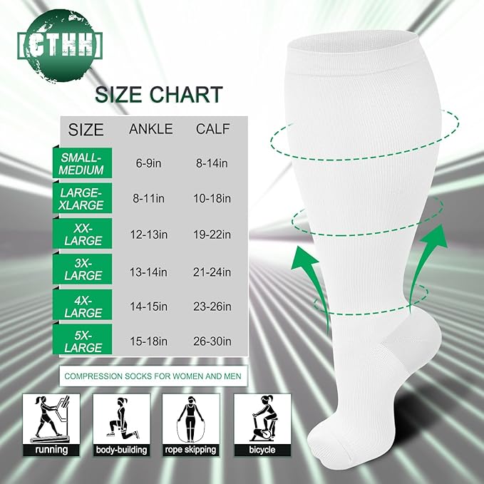 3 Pack Plus Size Compression Socks for Women & Men, Extra Wide Calf Knee High Stockings for Circulation Support