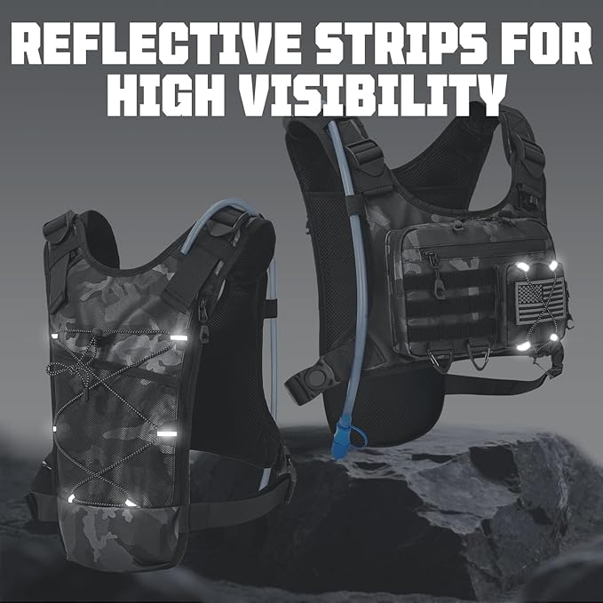 Hydration Vest with 2L Water Bladder for Men and Women,Lightweight Adjustable Hydration Backpack,Reflective Running Vest Chest Bag for Climbing Cycling Hiking