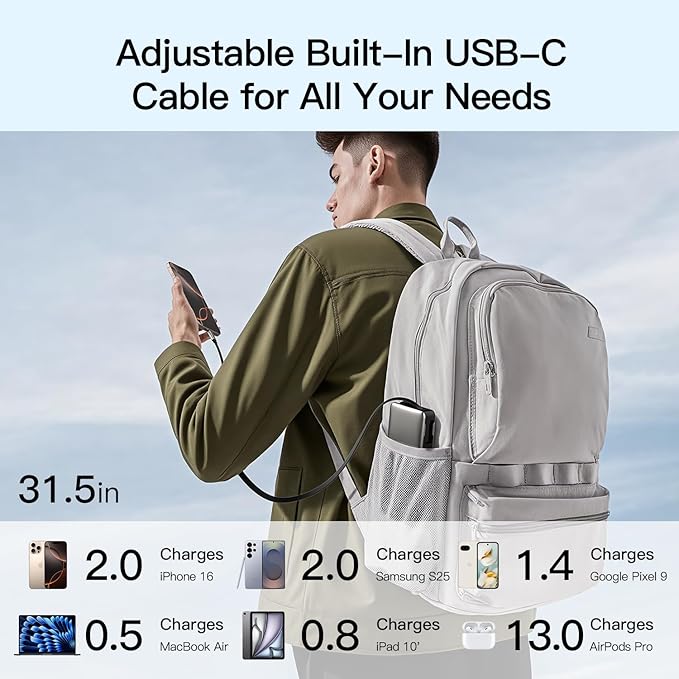 MFish 10000mAh Portable Charger, 45W PD Fast Charging Power Bank with Retractable Built-in USB-C Cable, Flight-Safe Travel Battery Pack for iPhone 17/16 Pro Max, Samsung S25 S24, iPad, Google etc