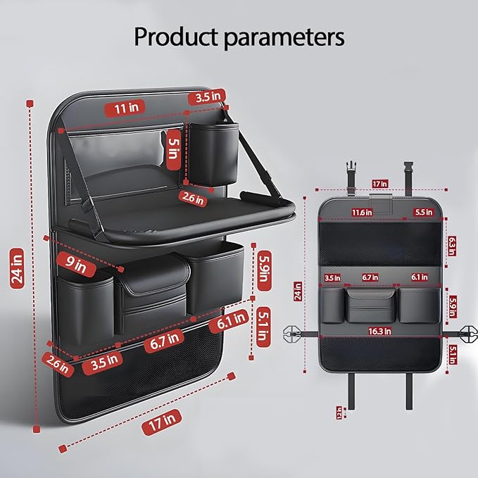 FASTAGEI Universal Foldable Car Backseat Organizer with Table Tray, Car Seat Back Protector with Touch Screen Phone Holder, Premium Leather Kick Mats with Storage Pockets Tissue Holder (Brown)