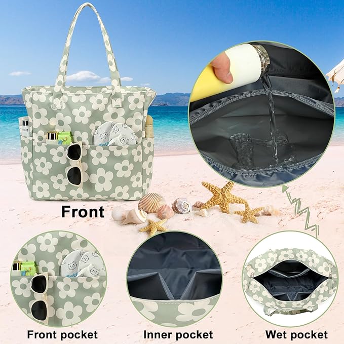 Bluboon Waterproof Beach Tote Pool Bags for Women Ladies Extra Large Carry On Bag With Wet Compartment for Weekender Travel