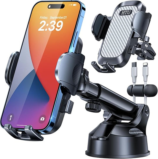 2026 Ultimate Best【True Military-Grade & Safety Cert】Car Phone Holder HTU【Upgraded 5-in-1 & 100+LBS Strongest Suction】360 Rotation Truck Windshield Dashboard Vent Mount Stand for iPhone Android, Grey