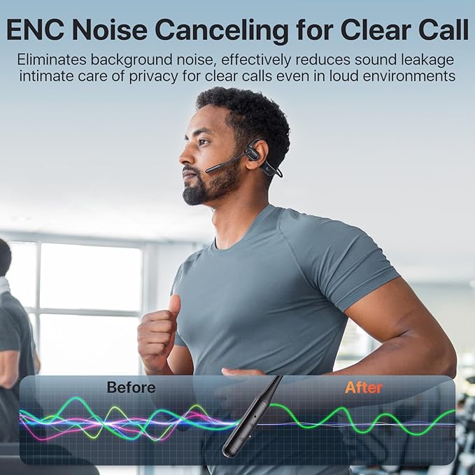 Open Ear Headphones with Mic, 29g Bluetooth Headset, Sweat Resistant,12Hrs, Dual Connect, Wireless Bluetooth Headphones with Noise Cancelling Microphone & Mute, for Work, Workout, Driving, Call, Black