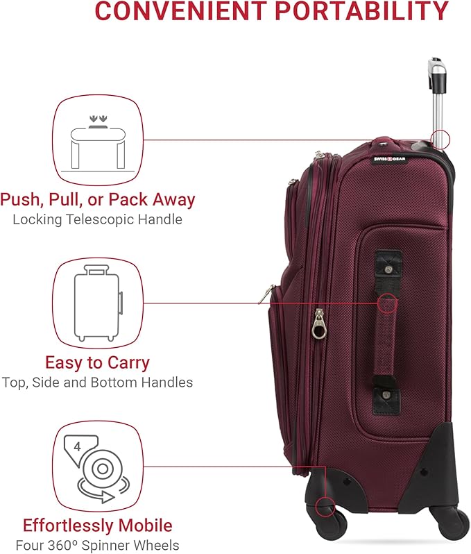 SwissGear Sion Softside Expandable Luggage, Merlot, Carry-On 21-Inch