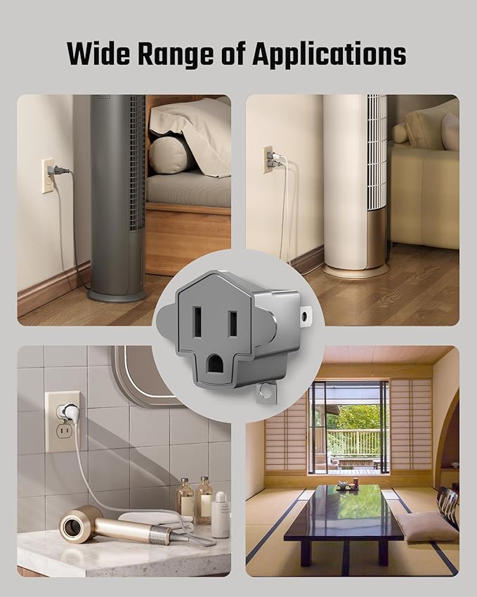 2 Prong to 3 Prong Outlet Adapter, ETL Listed 3-2 Prong Adapter, Fire-Retardant (392℉) PBT Material, SUPERDANNY Heavy Duty Wall Plug Adapter for Old Homes, Travel to Japan, Gray, 2-Pack