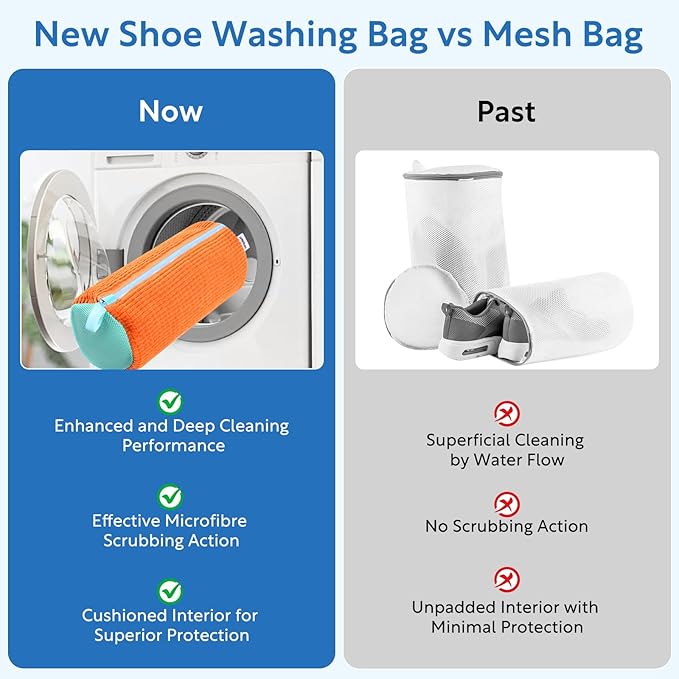 Orange Large Shoe Laundry Bag Set of 2, Mesh & Microfiber, Zipper Closure, Machine Washable, Shoe Cleaning Bag for Washing Machine