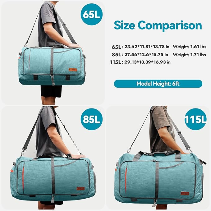 Canway 65L Travel Duffel Bag, Foldable Weekender Bag with Shoes Compartment for Men Women Water-proof & Tear Resistant