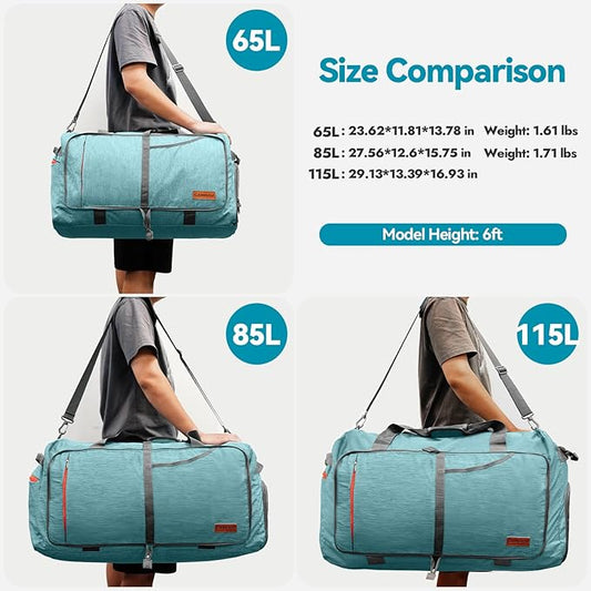Canway 65L Travel Duffel Bag, Foldable Weekender Bag with Shoes Compartment for Men Women Water-proof & Tear Resistant