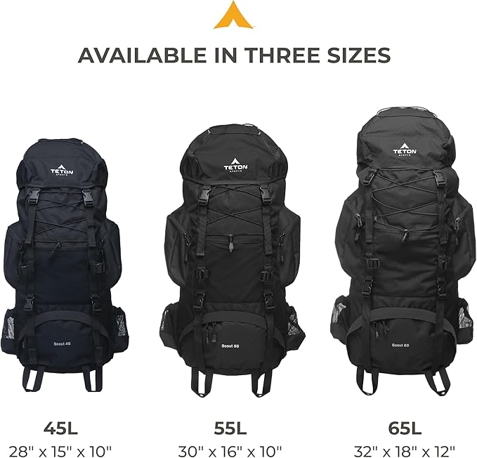 Teton 45L Scout Internal Frame Backpack for Hiking, Camping, Backpacking, Travel, Rain Cover Included, Evergreen