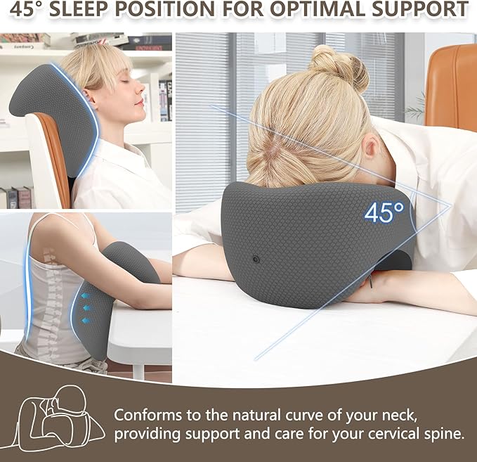 2in1 Ergonomic Memory Foam Travel Neck Pillow – Travel Pillow for All Sleep Positions on Flights, Road Trips, and Long Distance Travel with Drawstring Bag (Adjustable - Dark Gray & Black)