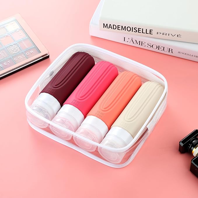 Travel Bottles for Toiletries, Tsa Approved 3oz Travel Size Containers BPA Free Leak Proof Refillable Liquid Silicone Squeezable Travel Accessories for Shampoo Conditioner Lotion (4 Pack)