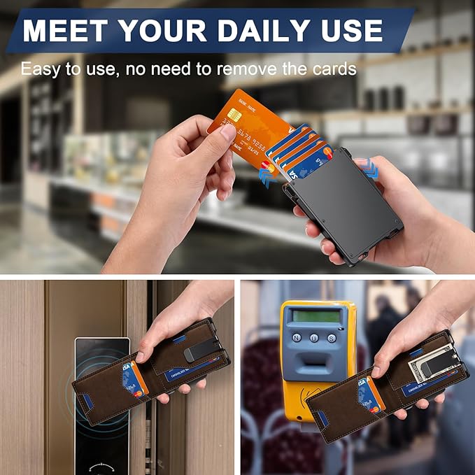 Wallet for Men, Minimalist Slim Mens Wallet with Money Clip, RFID Blocking Smart Pop Up Card Wallet with ID Window, Compact Bifold Wallet,Metal Aluminum Credit Card Holder