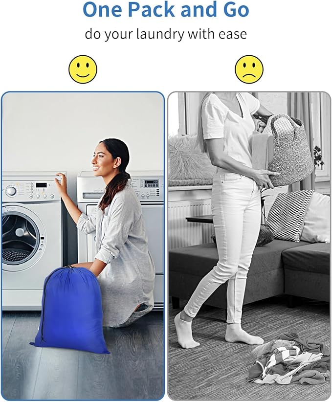OTraki 2 Pack Small Laundry Bag 16x20 Inch Drawstring Laundry Wash Bag Dirty Clothes Laundry Sacks Organizer Machine Washable Delicate Bag for Travel Camp Blue