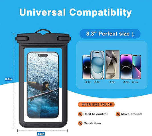 2 Pack Waterproof Phone Pouch for iPhone 17 16 15 14 13 12 11 Pro Max Plus Air, IPX8 Cellphone Dry Bag with Detachable Lanyard for Beach Cruise Ship Travel Essentials (Black+Black)