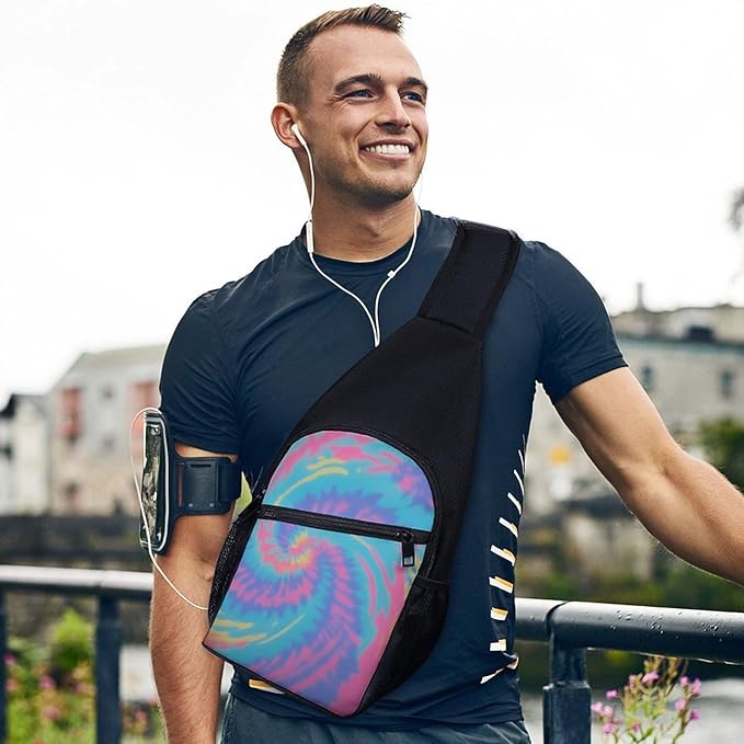 SWEET TANG Casual Sling Backpack for Men Chest Shoulder Crossbody Backpack, Unbalance Gym Funny Sack, Spiral Tie Dye Travel Bag Outdoor Hiking Daypack