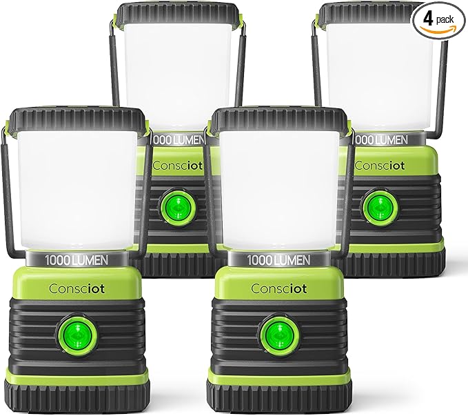 LED Camping Lantern, Consciot Battery Powered LED Lantern Flashlight, 1000LM, 4 Light Modes, IPX4 Waterproof, Survival Kits for Indoor Outdoor, Emergency Light for Home Power Outages, Hurricane, Storm