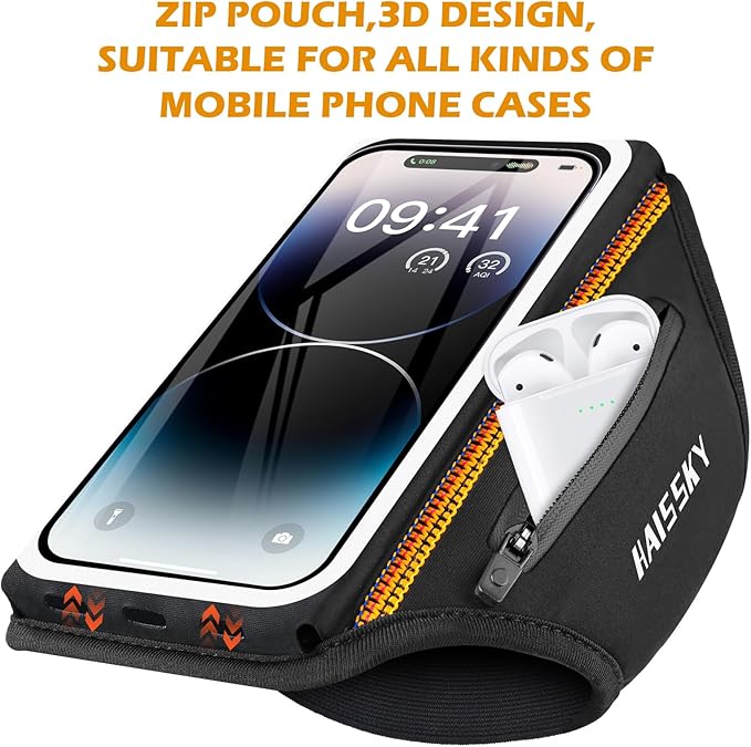 Running Phone Armband with Earphone Holder - 3D Design Cell Phones Armband for iPhone 17/16/15/13 Pro/Plus & S24/S20, Water Resistant Sports Holder with Key Slot - Ideal for 6.9" Phones
