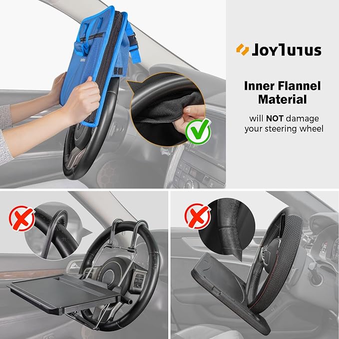 JOYTUTUS 3 in 1 Steering Wheel Eating Tray (Blue), Car Back Seat Laptop Desk, Multifunctional Office Bag Car Work Table for Writing, Car Organizer for Kids, Commuters, Family