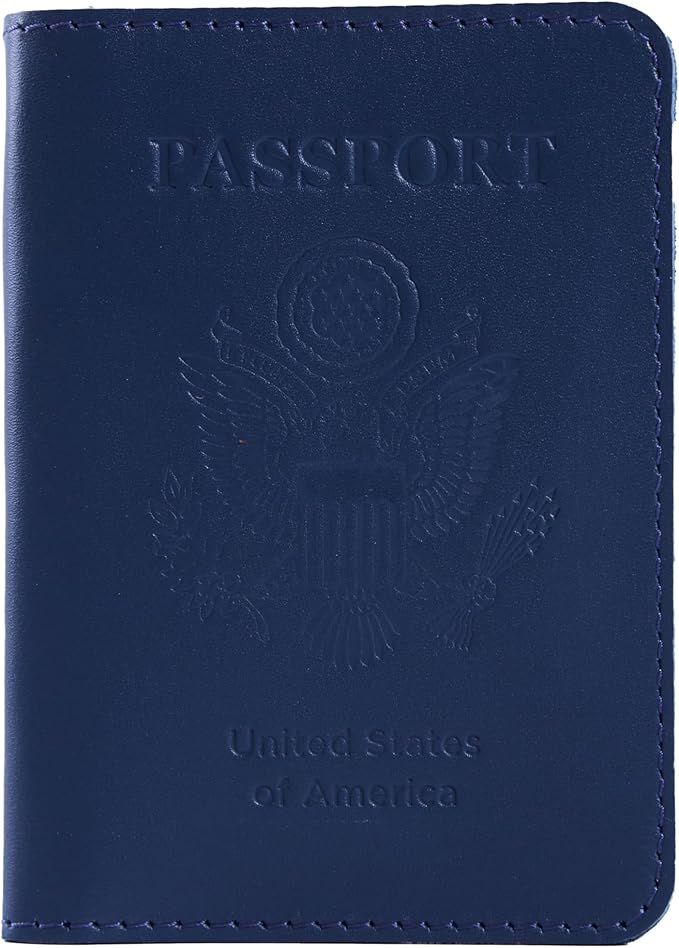 INCARNE US Passport Cover Clear - Travel Passport Wallet - Leather Passport Holder for Men Women Family with Card Slots & Note Compartmen - Sleeve Protector - Genuine Leather - Classic Blue