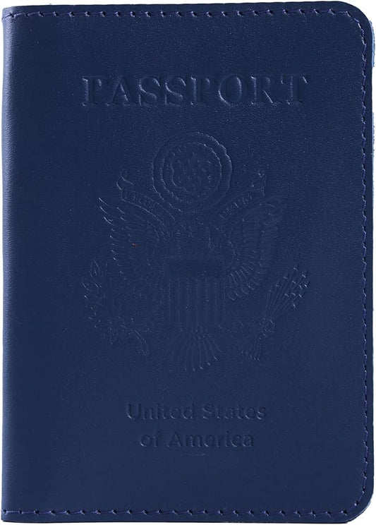 INCARNE US Passport Cover Clear - Travel Passport Wallet - Leather Passport Holder for Men Women Family with Card Slots & Note Compartmen - Sleeve Protector - Genuine Leather - Classic Blue
