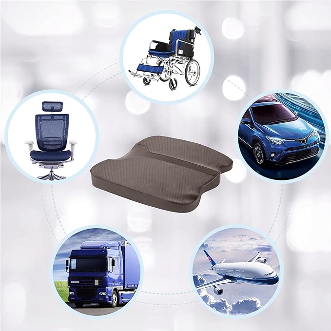 LARROUS Car Seat Cushion - Comfort Memory Foam Seat Cushion for Car Seat Driver, Tailbone (Coccyx) Pain Relief Pad, Car Seat Cushions for Driving, Office Chair Cushion (Brown)