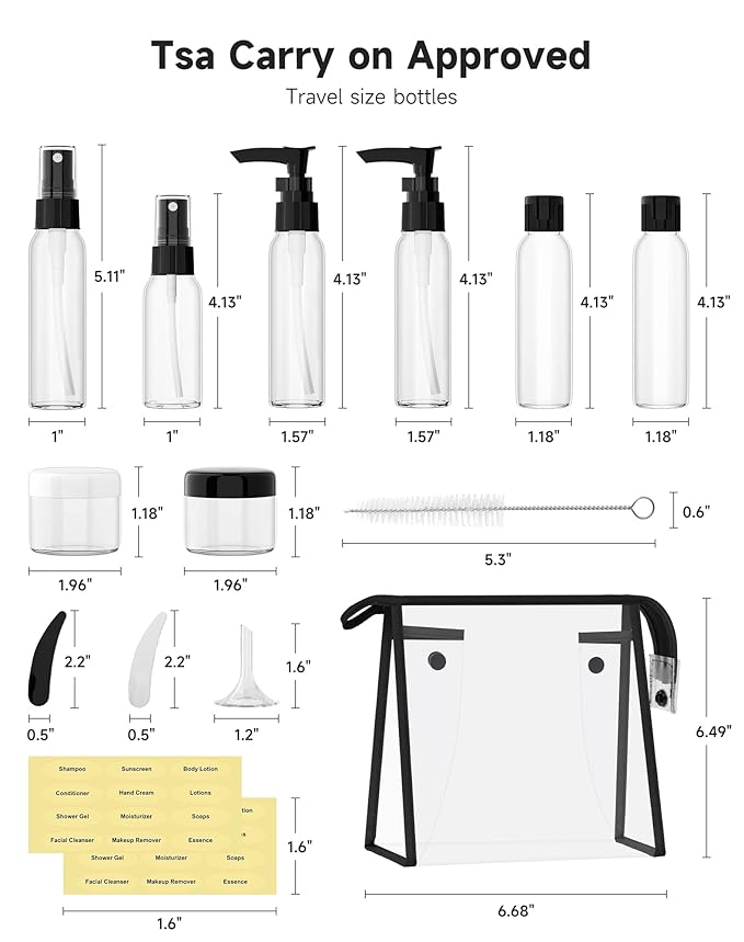 Morfone Travel Bottles Kits -TSA Approved Travelling Size Containers for Toiletries Leak Proof Refillable Liquid Travel Essentials with Toiletry Bag for Cosmetic Shampoo Conditioner Lotion