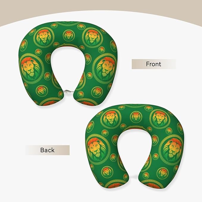 Support Neck Pillow for Youth Travel, Washable Airplane Chin Supporting and Relax U Shaped Pillows Rasta Lion Jamaican Reggae Flag Green