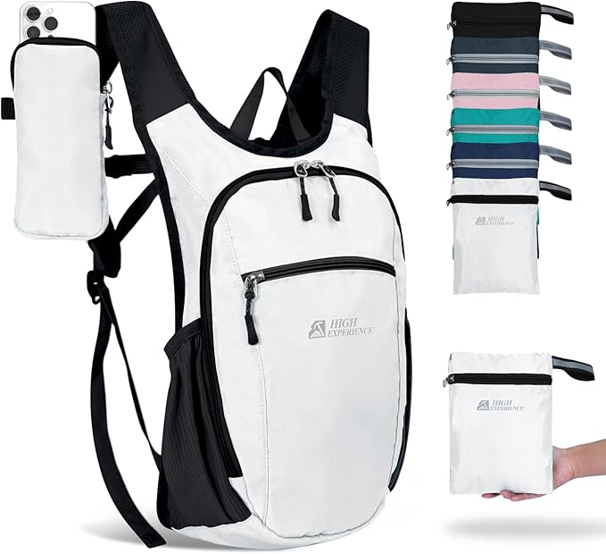 HIGH EXPERIENCE Hiking Backpack 10L/15L Small Daypack Lightweight Packable Travel Foldable Water Resistan for Women Men (White, 10L)