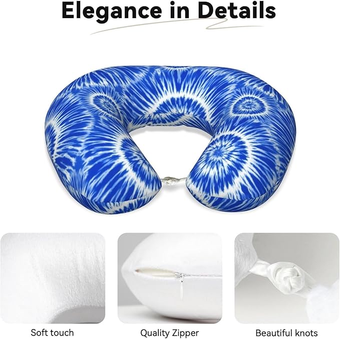Support Neck Pillow for Youth Travel, Washable Airplane Chin Supporting and Relax U Shaped Pillows Blue Tie Dye