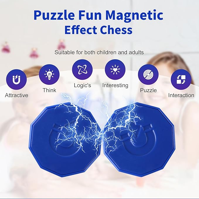 Magnetic Chess Game with 24 Travel-Stones, Magnet Chess 3 String & Portable Storage Bag, for Family & Party & Travel & Camping, Exciting Magnetic Game for Family Game Night