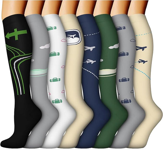 ACTINPUT 8 Pairs Compression Socks for Women & Men,Support Compression Stockings for Medical Running Athletic