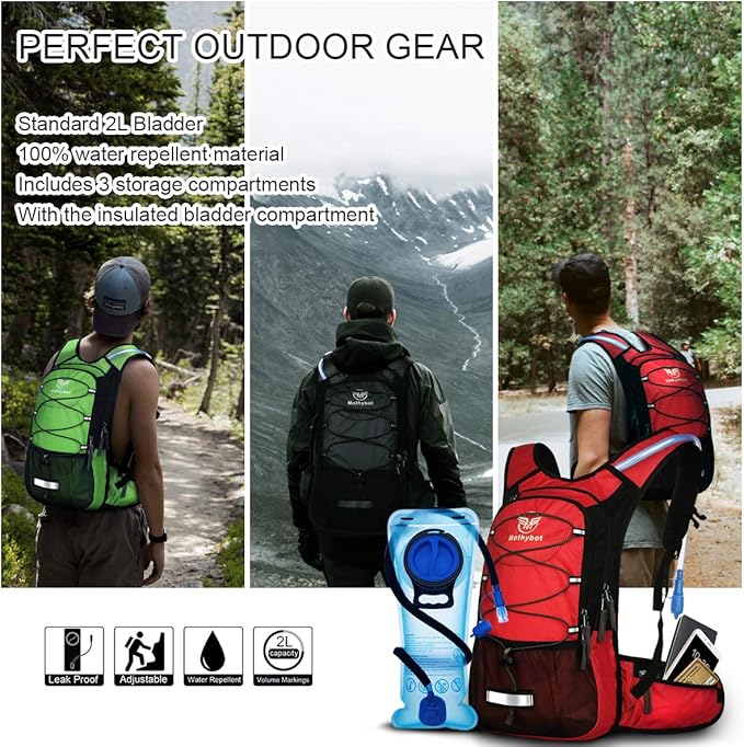 Hydration Pack, Insulated Hydration Backpack with 2L BPA Free Water Bladder and Storage, Hiking Backpack for Men, Women, Kids for Running, Cycling, Camping - Keep Liquid Cool up to 5 Hours
