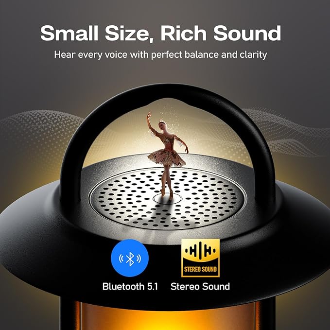 Hompavo Gen2 Outdoor Bluetooth Speakers with Flame Light, 13-Color/3-Mode, HD Stereo Sound, Wireless Stereo Pairing, IP65 Waterproof Lantern for Patio Garden Party Camping, Gifts for Men Birthday