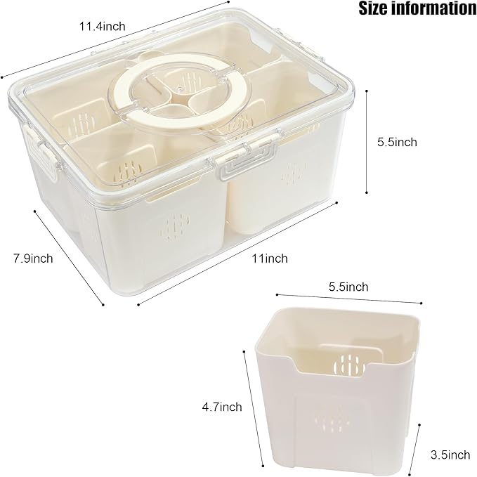 TAROSE Divided Serving Tray with Lid and Handle, Portable Snack Containers Snackle Box Snack Tray with Lid, Veggie Tray Charcuterie Boxes Fruit Tray Candy Organizer (4 Compartments)