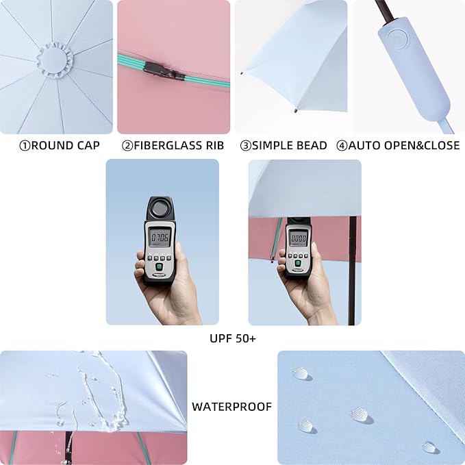 Folding Umbrella Anti-UV Compact Durable Folding Umbrella Auto Open Close Windproof Travel Umbrella Premium Grip Fits Backpack