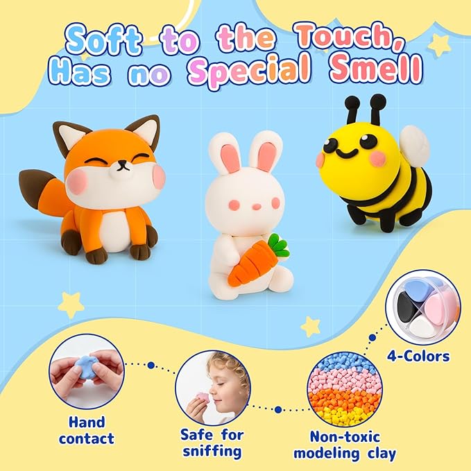 Air Dry Clay Kits, Modeling Clay for Kids with Sculpting Tools and Tutorials, Modeling Magic 12 Animals Arts Crafts Kits, Safe and Non-Toxic DIY Christmas Gift for Kids Toys for Girls